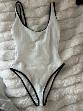 White & Black Trim Kids One-Piece Swimsuit
